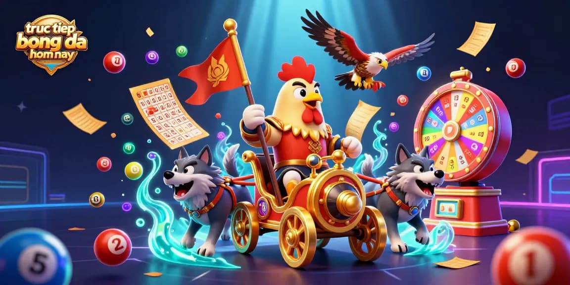 Experience truc tiep bong da hom nay with an action-packed illustration of a rooster warlord in a dynamic gambling scene.