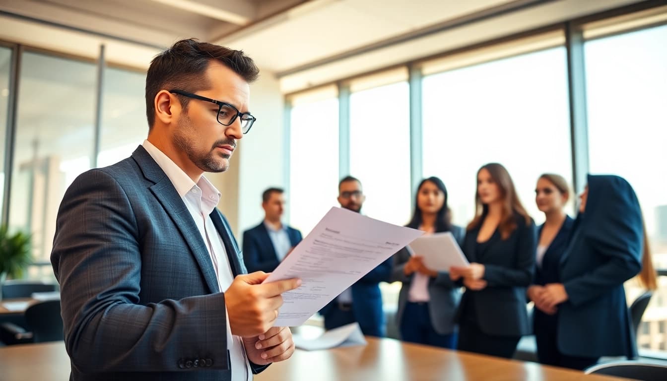 Headhunter Schweiz bespricht mit Klienten in modernem Büro, professionelles Umfeld schaffen.