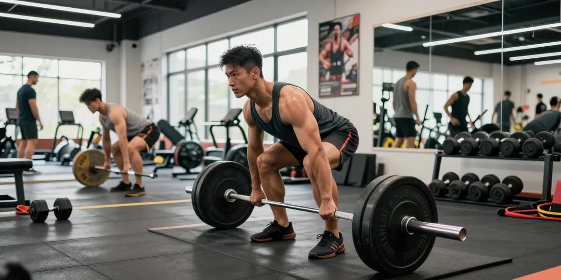 Kraftsportler trainiert in einer lebhaften Fitnessumgebung, die die Muskelaufbau-Kultur von Steroidshop zeigt.