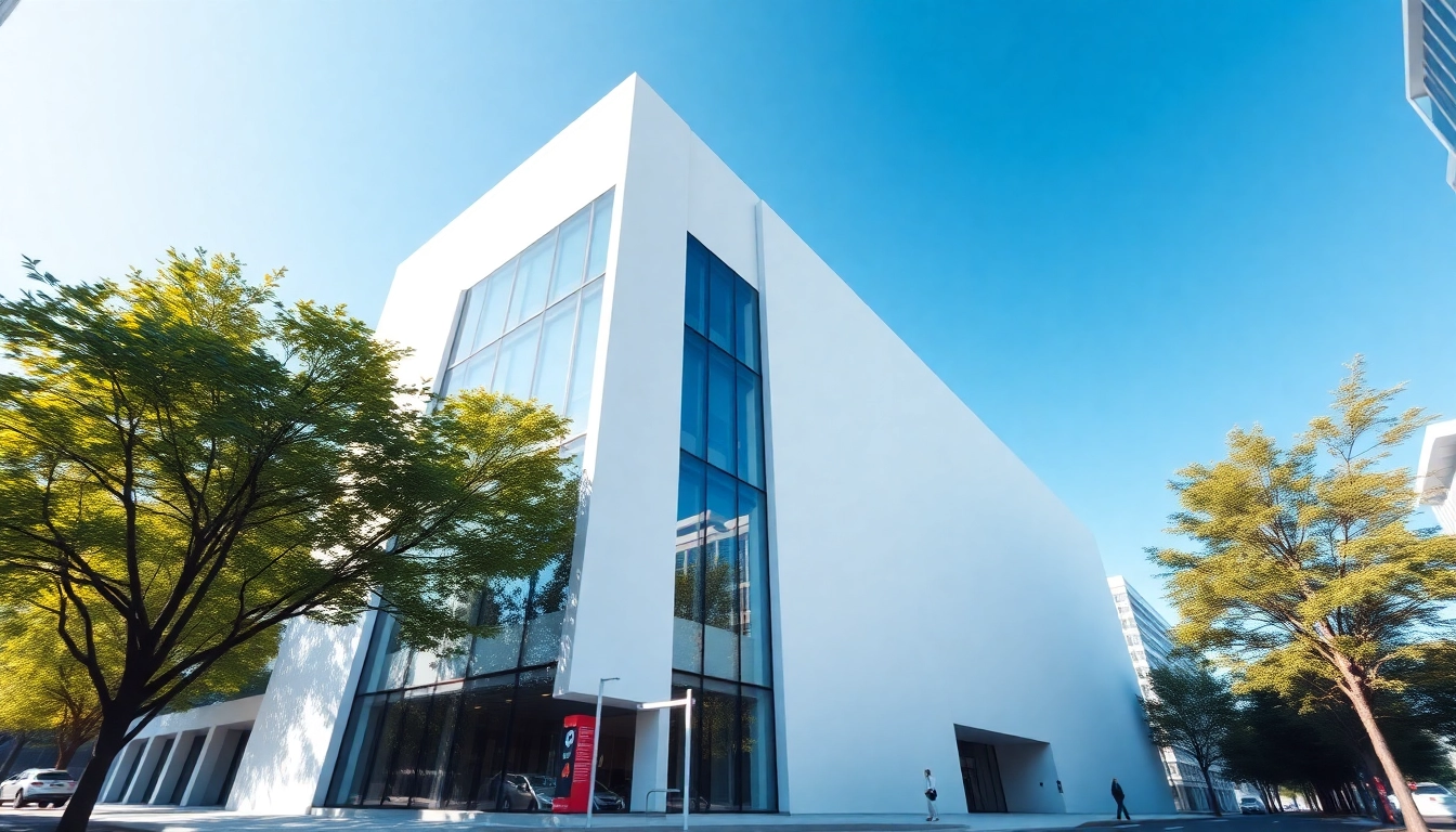 Visualisierung architektur eines modernen Gebäudes in einer städtischen Umgebung, das bei natürlichem Licht erstrahlt.