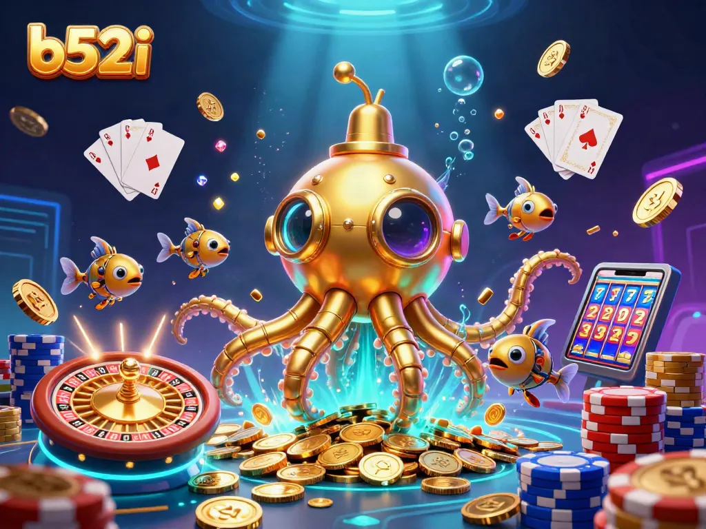 Experience thrilling gaming action with b52i as the kraken submarine dives through golden coins.