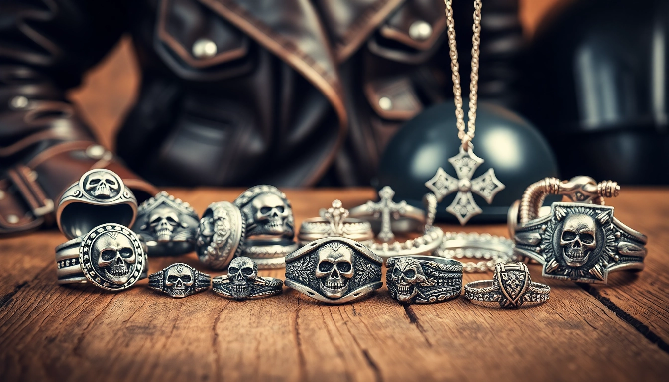 Biker jewelry collection with intricate designs and biker lifestyle elements.