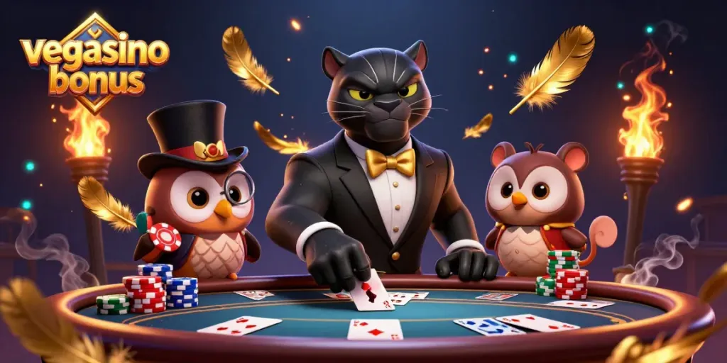 Experience exciting gameplay with the vegasino bonus at a vibrant casino illustrated scene.