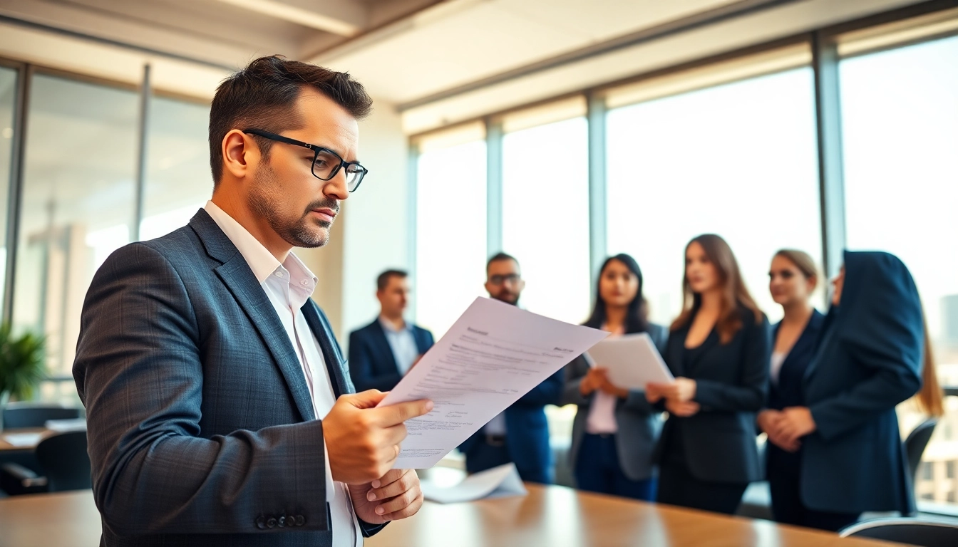 Headhunter Schweiz bespricht mit Klienten in modernem Büro, professionelles Umfeld schaffen.