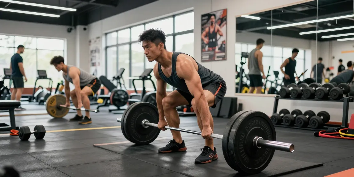 Kraftsportler trainiert in einer lebhaften Fitnessumgebung, die die Muskelaufbau-Kultur von Steroidshop zeigt.