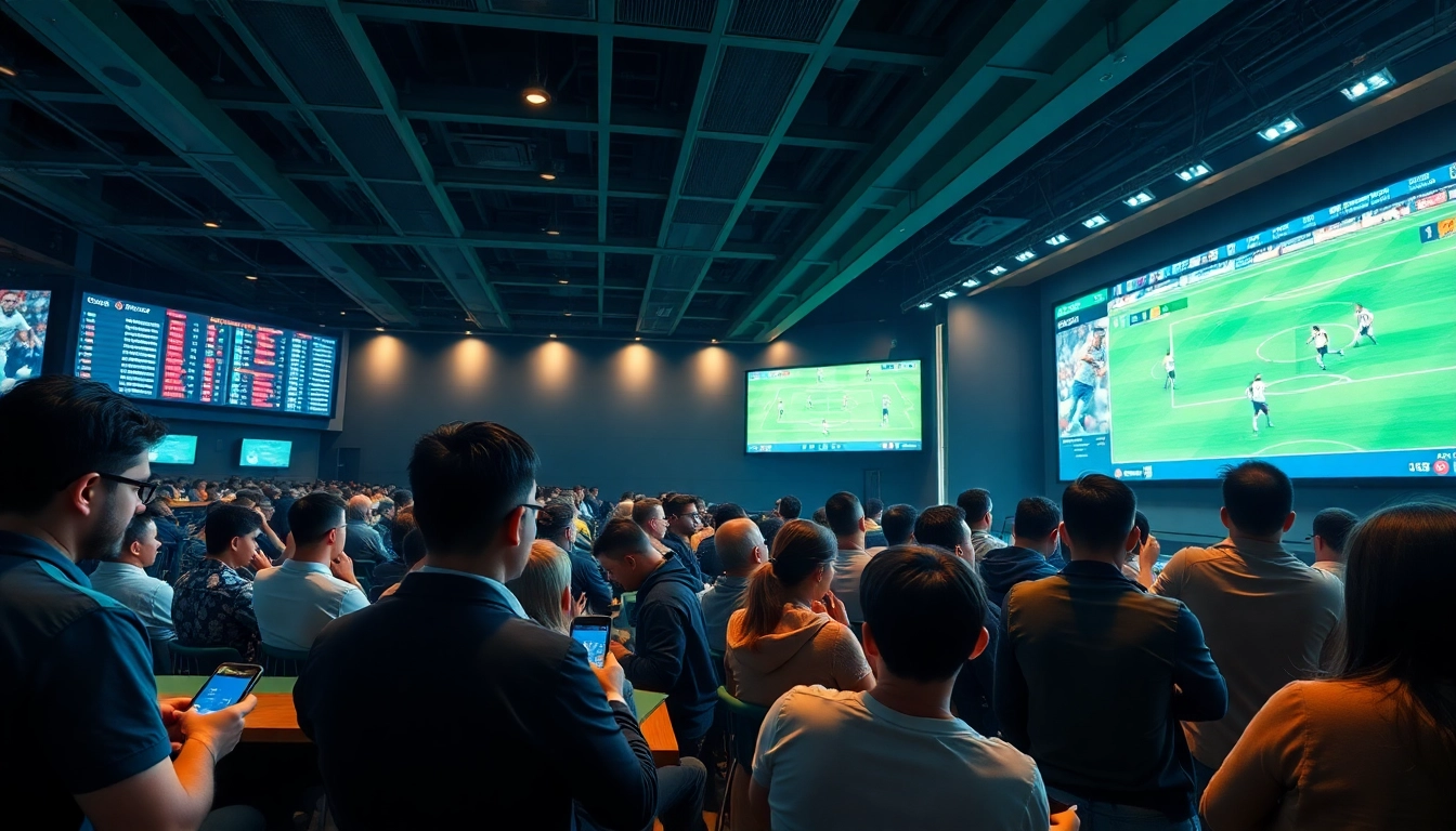 Engaged audience in a vibrant sports betting scene for trang cá cược bóng đá.