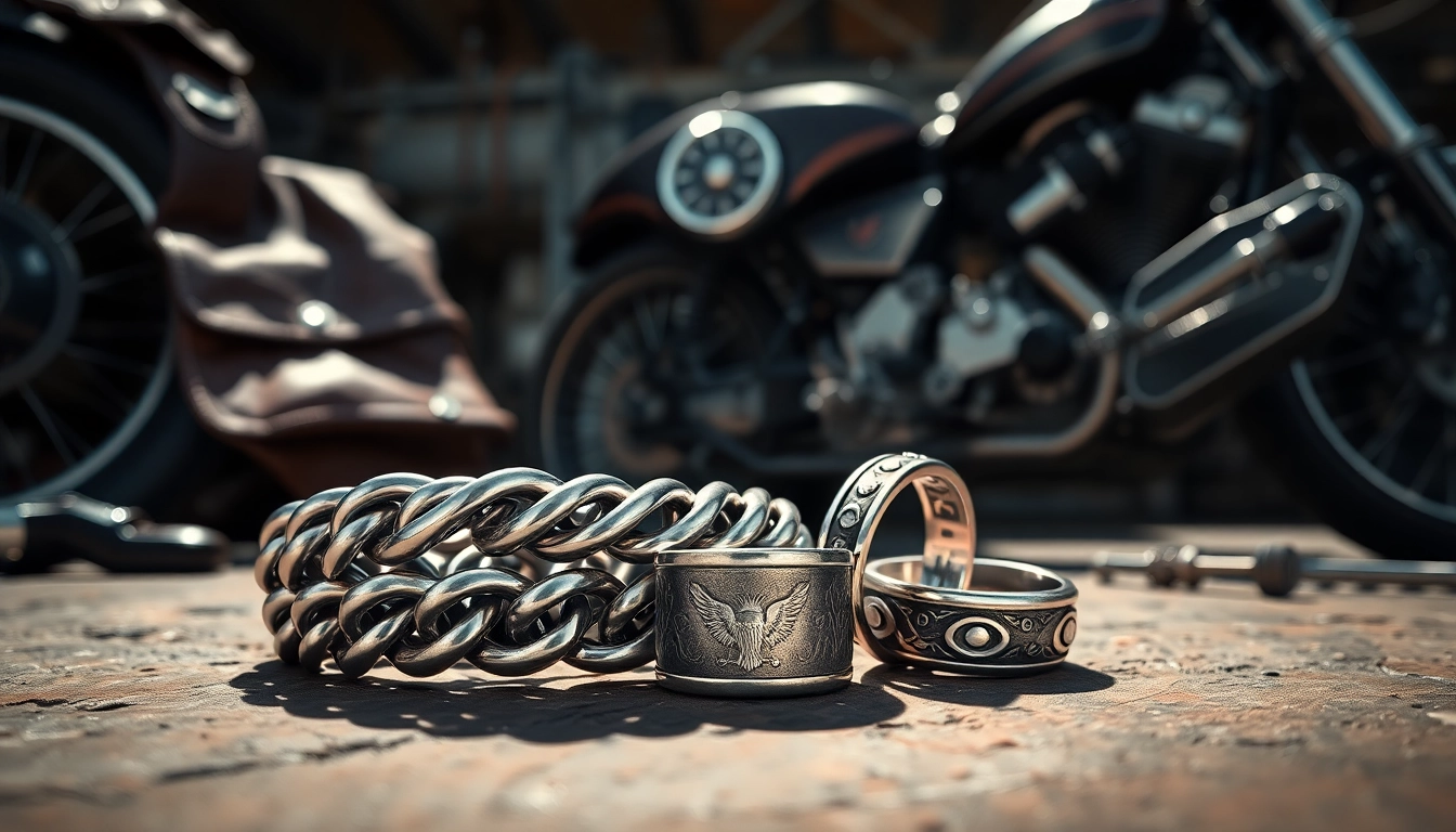 Hochwertige biker jewelry in guter Qualität auf robustem Hintergrund.