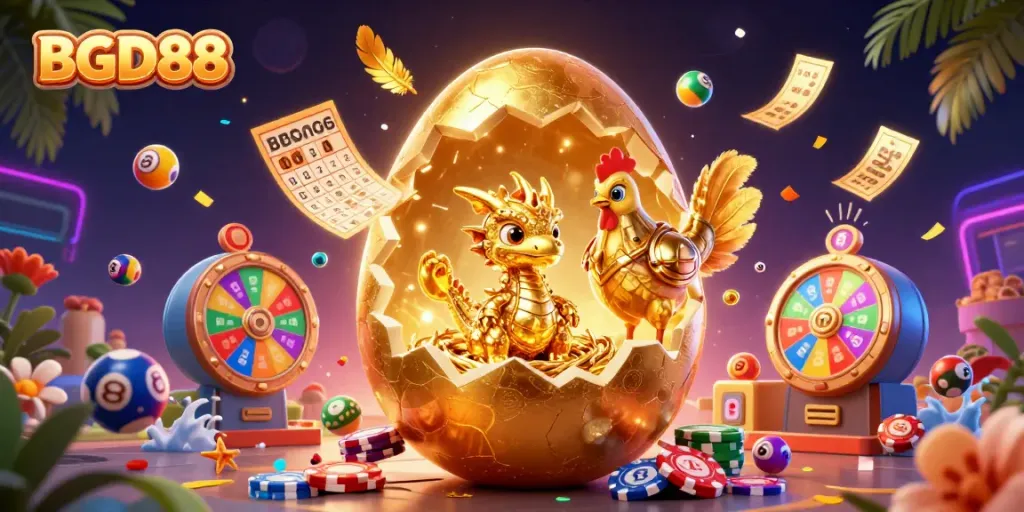 Experience thrilling gaming at BGD88 with a golden dragon and vibrant lottery elements in an exciting scene.