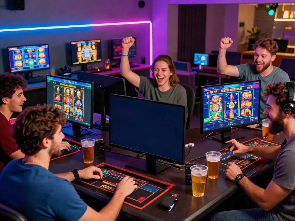 Exciting group gaming scene featuring Uk88 online casino engaging friends in thrilling betting experiences.