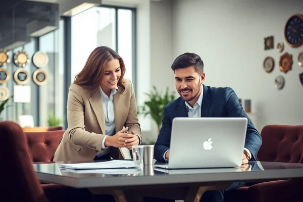 Erfolgreicher Headhunter Schweiz berät Kunden in modernem Büro über Strategien.