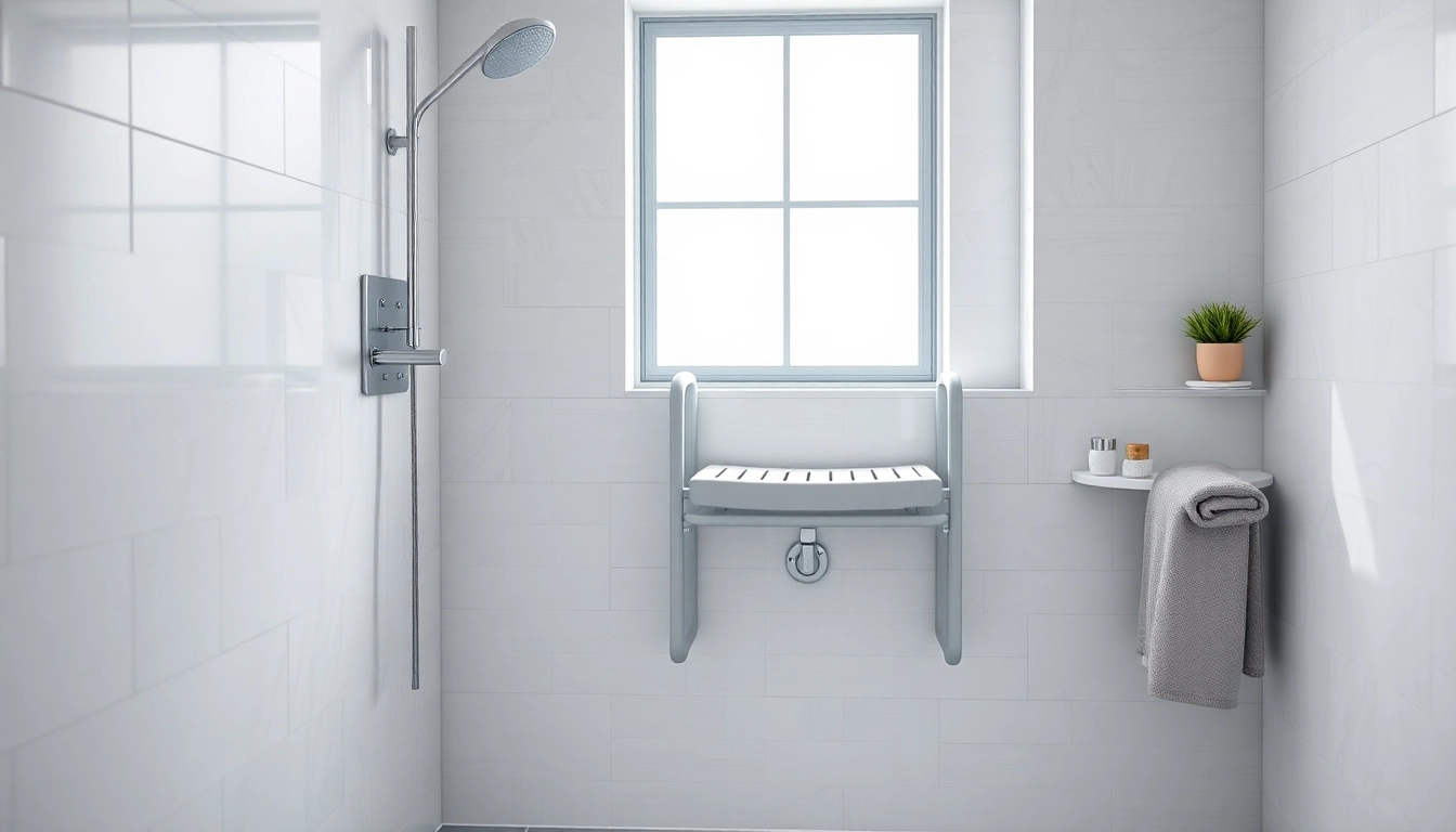 Langlebiger klappbarer Duschsitz in einem modernen Badezimmer mit sanfter Beleuchtung und eleganter Einrichtung