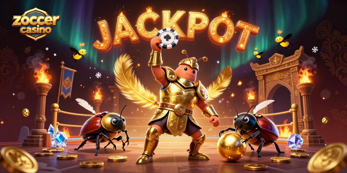 Experience wins at Zoccer Casino with a golden beetle championing jackpot success!