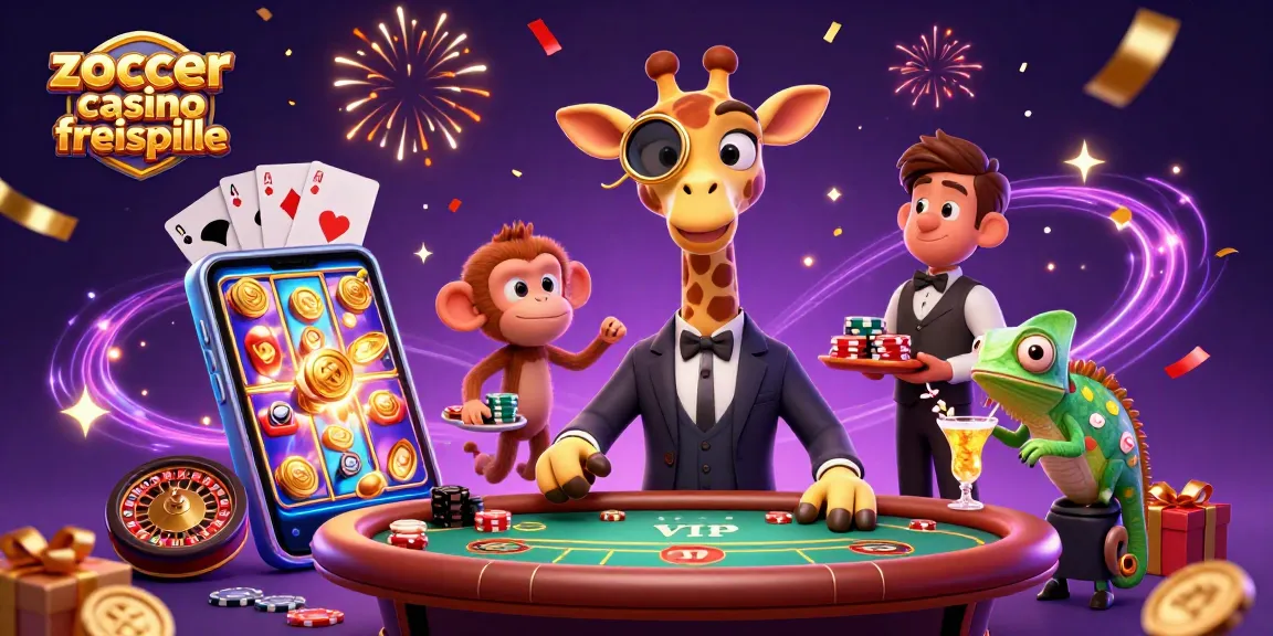 Zoccer Casino Freispiele sichern und Gewinne feiern mit einer bunten Casino-Szene voller Spielautomaten und Glücksmomente.