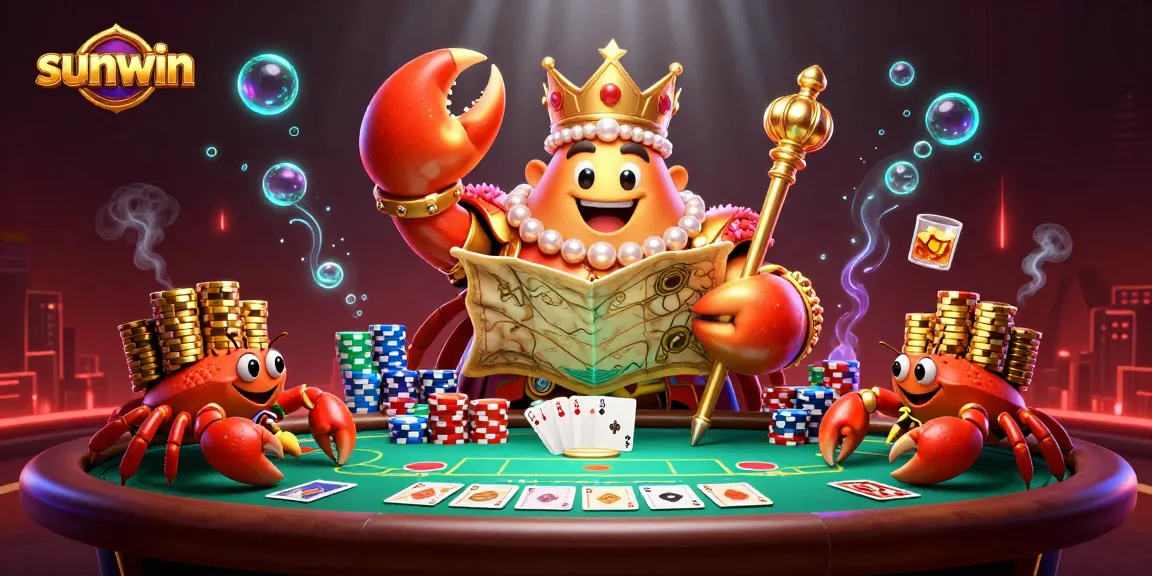 Engage in epic poker gameplay with sunwin’s golden crab emperor amid vibrant casino elements.