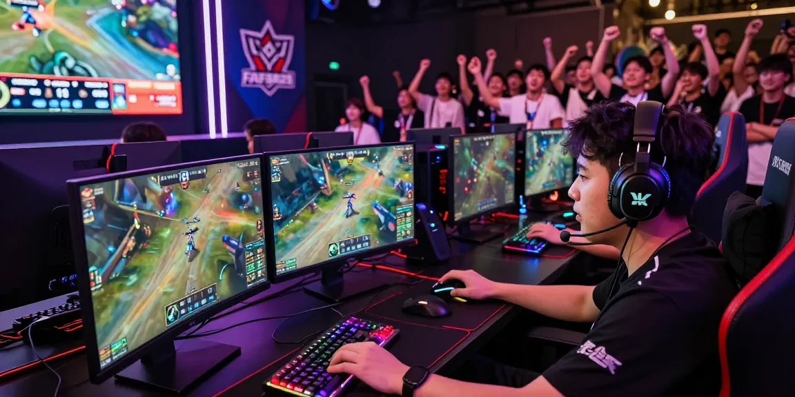 FAFA828 esports gamer competing in a vibrant arena with high-tech setups.
